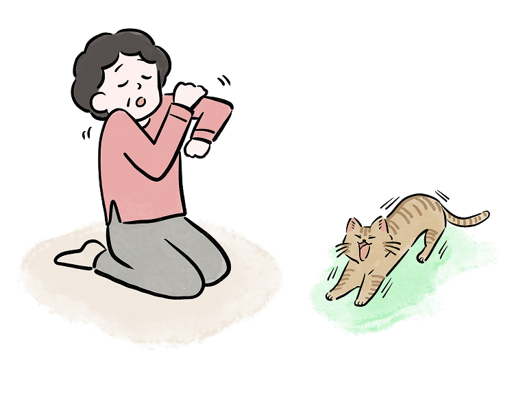 休んでいる女性と猫のイラスト