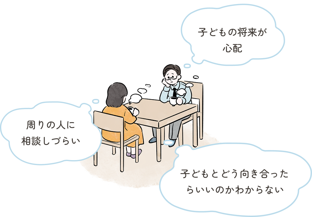 周りの人に相談しづらい、子どもとどう向き合ったらいいのかわからない、子どもの将来が心配